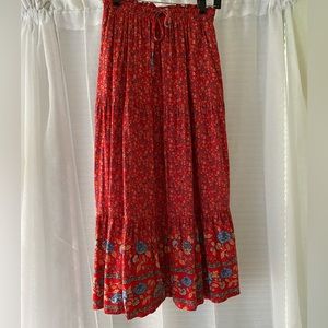 Red Boho Floral Skirt by Zesica, Size Small